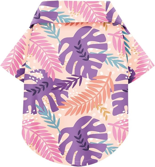Hawaiian Dog Shirt – Lightweight and Breathable Summer T-Shirt with Tropical Prints, Fun Beach Outfit for Small, Medium, and Large Dogs, Perfect for Hot Days and Outdoor Vacation.Palm Leaves XS