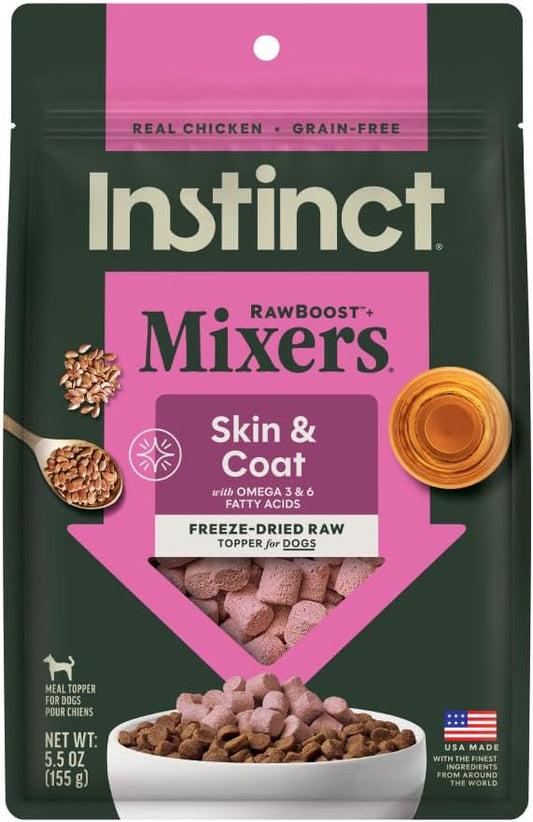 Instinct RawBoost Functional Mixers, Freeze Dried Dog Food Topper, Grain-Free, Real Chicken - Skin & Coat Health, 5.5 oz. Bag