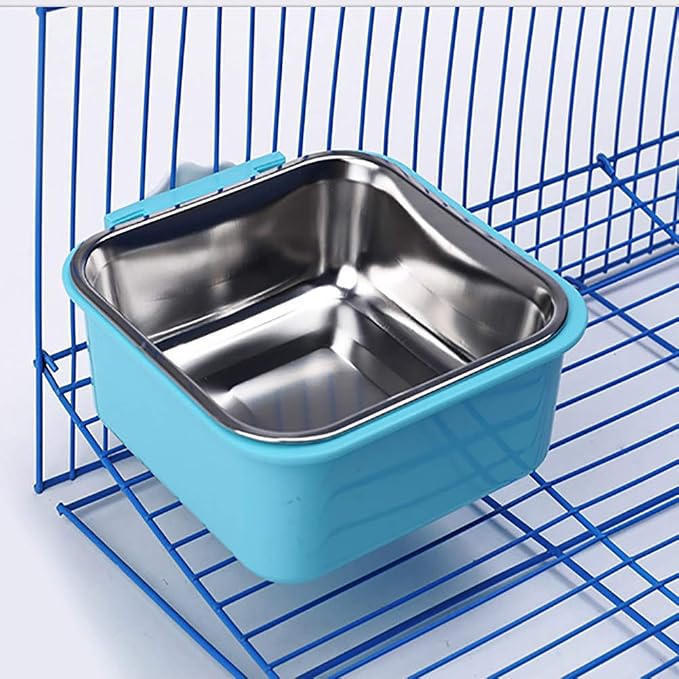 Love Dream Crate Dog Cat Bowls, Removable Stainless Steel Hanging Pet Cage, Food Water Feeder with Bolt for Puppy Birds 2 Pack with Silicone Sponge Dish Brush