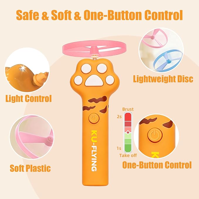 Cat Flying Disc Launcher Toy,Disc Launcher Rechargeable with 6 Flying Discs (3 Glow),Outdoor Toys to Help Pets Lose Weight and Exercise