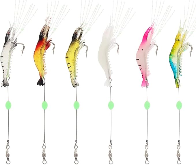 6pcs Saltwater Shrimp Fishing Lures, Fishing Shrimp Lures Luminous Silicone Soft Bait for Freshwater Saltwater