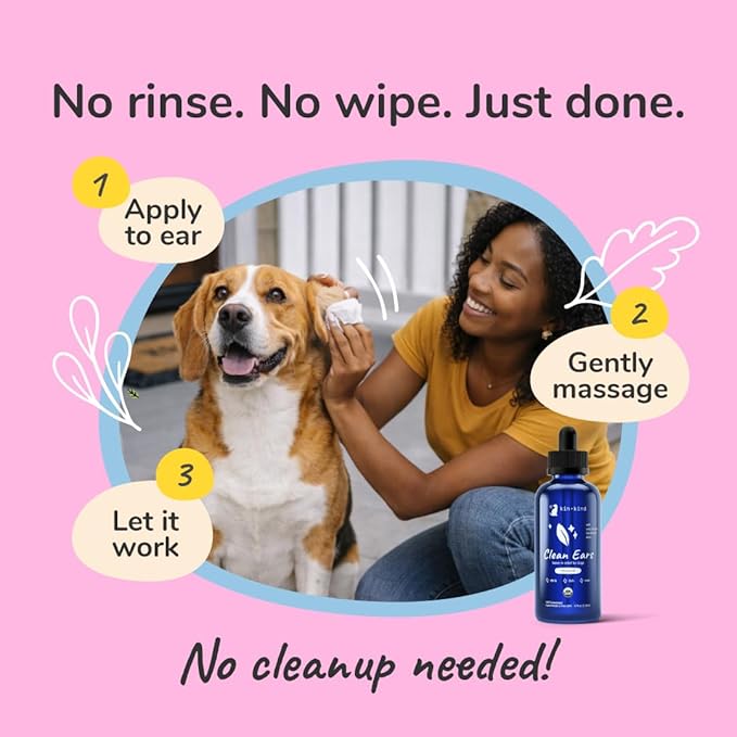 kin+kind Clean Ears - Natural Leave-in Dog Ear Cleanser - Certified USDA Organic - Fragrance Free - 12 fl oz