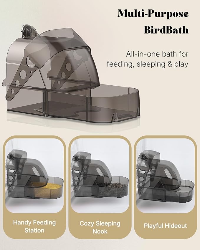 Pawfly Bird Bath for Cage, Parakeet Bath, Parakeet Bird Bath, Bird Cage Bath for Feeding & Resting, Acrylic Bathtub Box for Parrot, Cockatiel, Budgie, Canary Lovebird & Finch