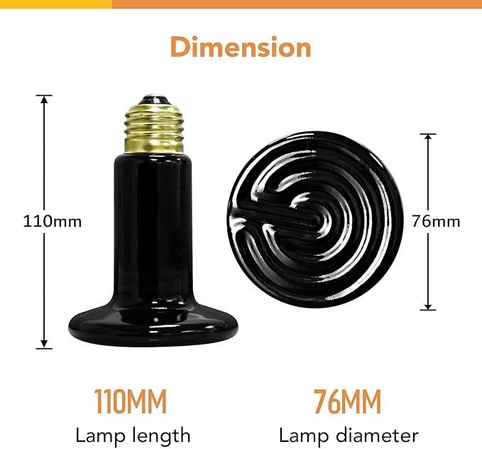 Simple Deluxe Reptile Heat Lamp Bulb Ceramic Heat Emitter 40W/60W/100W/150W/250W, No Light Emitting Brooder Coop Heater for Amphibian Pet & Incubating Chicken Black