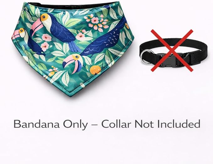 Luxury Satin Dog Bandana – Slip-On Collar Style, Premium Pet Scarf for Medium, Large & XL Dogs – Special Occasion Accessory (Collar Not Included) (Medium - Extra Large, Toucan (O) Luxe - Satin)