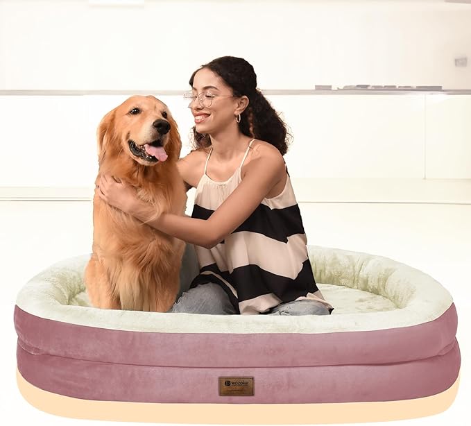 Orthopedic Dog Bed for Extra Large Dogs, XL Waterproof Dog Bed with Bolsters, Supportive Egg Crate Foam Pet Couch Bed with Removable Washable Cover & Non-Slip Bottom, Pink