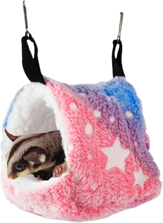 Cotton Guinea Pig Rat Hammock, Colorful Hamster Hanging Nest Warm Hideout Cage for Small Animals Sugar Glider Parrot Ferret (Rainbow,Small)