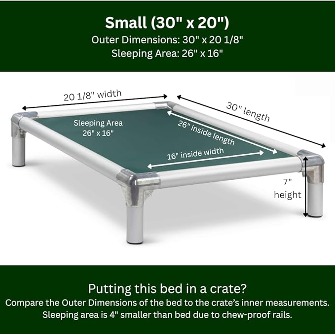 Kuranda Chewproof Elevated Dog Bed - Silver Aluminum - 30" x 20" - Heavy Duty Vinyl - Forest