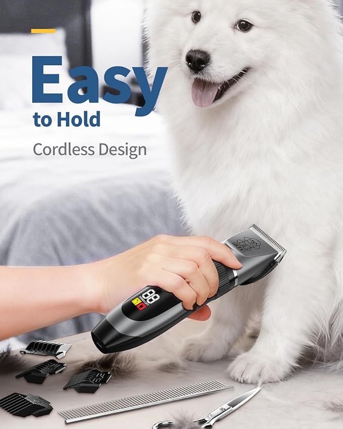 iBTC Dog Clippers and Paw Trimmer Kit 2 in 1 Low Noise Cordless Dog Clippers for Grooming Pet Hair Trimmers for Small and Large Dogs Cats Animals(Grey and White Set)