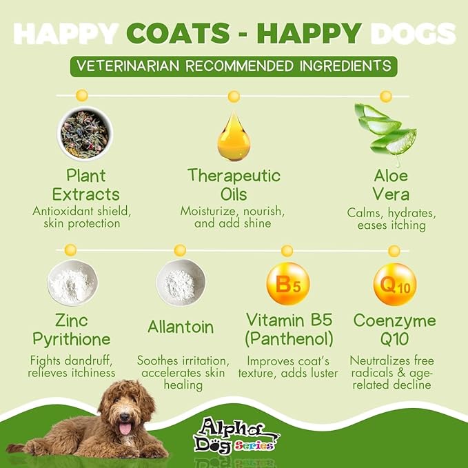 Alpha Dog Series All Stages Dog Grooming Natural Dog Shampoo and Conditioner with Aloe Vera, pH balanced Shampoo for Dogs, Tear-Free, Moisturizing Dog Shampoo for Sensitive Skin - 26.4 Oz