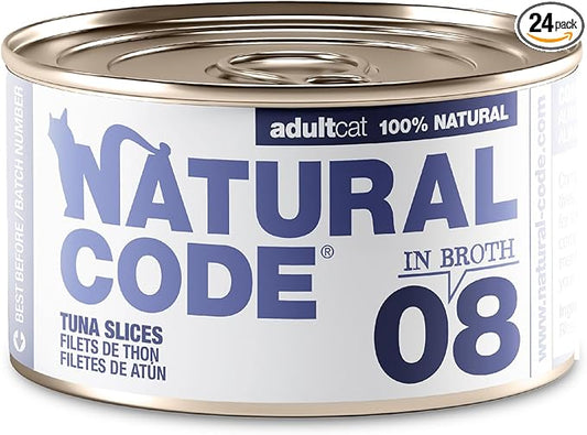 Natural Code - 24 Pack Wet Cat Food, Limited Ingredient Cat Food, High-Protein, Non-GMO, No Artificial Additives, Made in Italy, Tuna in Broth for Adult Cats, 3 oz