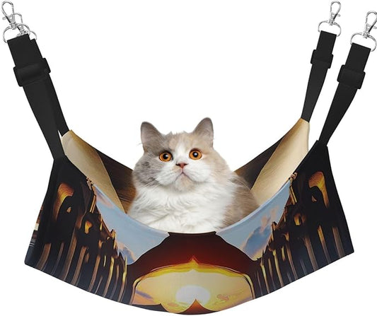 White Arched Arch, Double Star Sunset Reversible Cat Hammock Hanging Soft Breathable Pet Cage Adjustable Bed for Kitten Puppy or Small Large