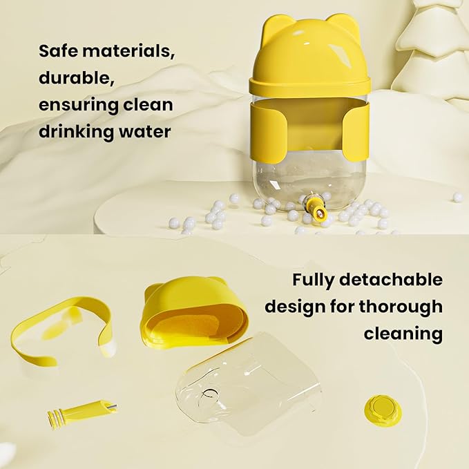 11 Fl Oz No Mess Hanging Water Dispenser,Leak-Proof Automatic Bird Water Feeder,Small Animal Water Bottle for Guinea Pigs,Chinchillas,Ferrets,Parrots,Squirrels,Rats,Bunnies (Yellow)