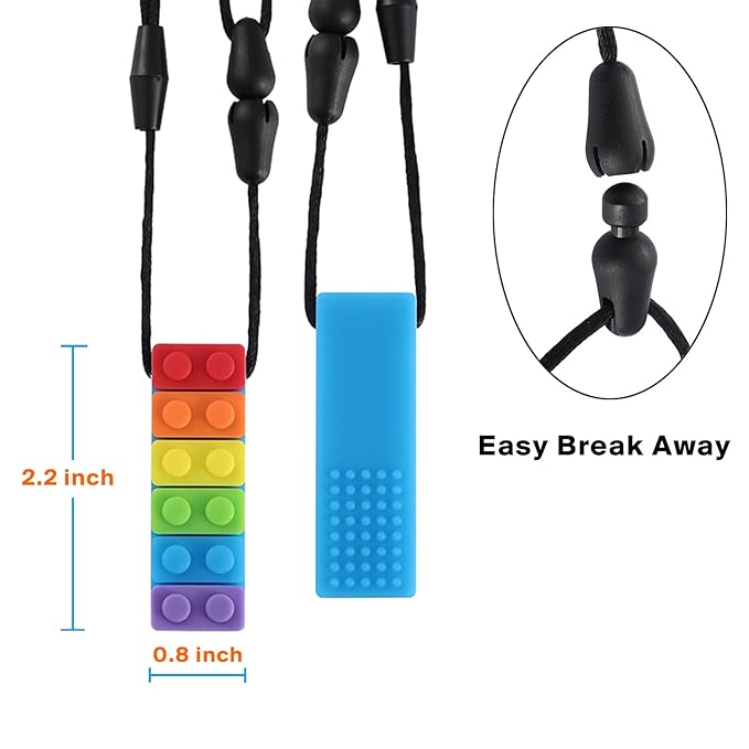 Chew Necklace for Sensory Kids, Seeway Rainbow Chewy Necklace BPA Free, Food- Grade Silicone Oral Motor Aids Chewelry Toys Sensory for Autism, ADHD, Anxiety, or Other Special Needs（5 Pack ）