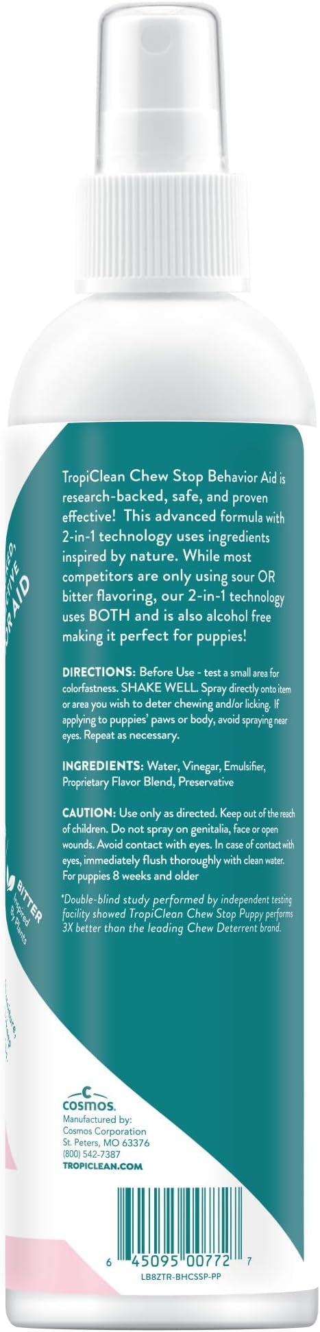 TropiClean No Chew Spray for Puppies, Better Than Bitter Apple Spray, Safe & Natural Chew + Lick Deterrent, Protect Home, Skin & More! 8oz