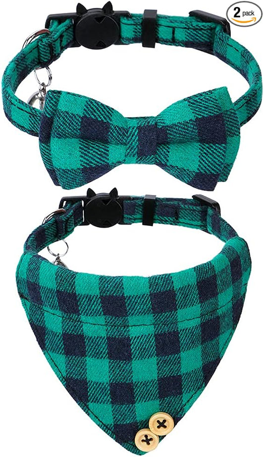 Faleela Breakaway Cat Collar with Bells - 2 Pack Cat Collar with Bells, Cat Collars with Bandana, Accessories for Pet Collars, Adjustable for Cats and Small Dogs