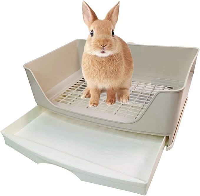 kathson Large Rabbit Litter Box Trainer, Potty Corner Toilet with Drawer Bigger Pet Pan for Adult Hamster, Guinea Pig, Ferret, Galesaur, Bunny and Other Animals (Brown)