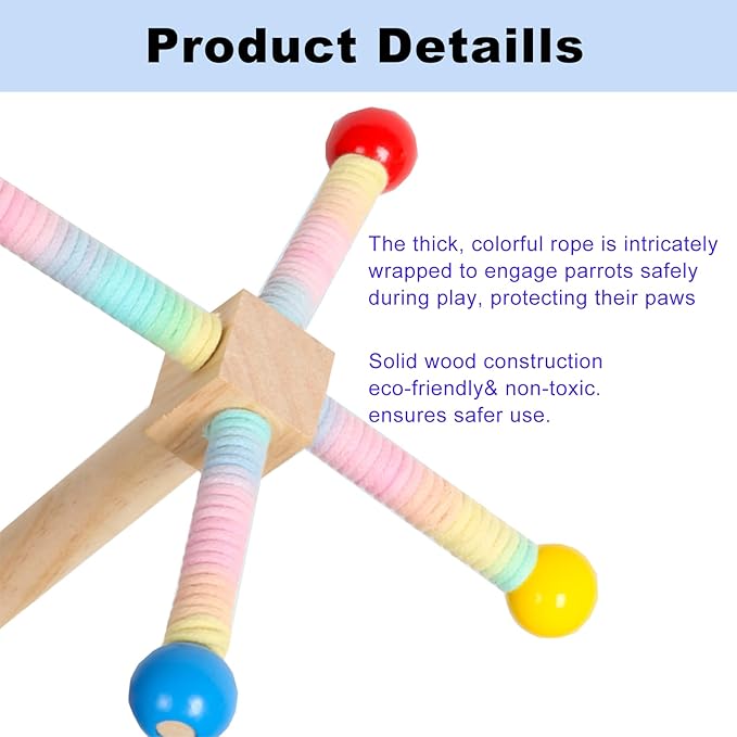 2 PCS Bird Stand Perch Toys for Parakeets,360°Wooden Parrot Perch for Bird Cages, Interactive Spinning Toy to Expend Energy