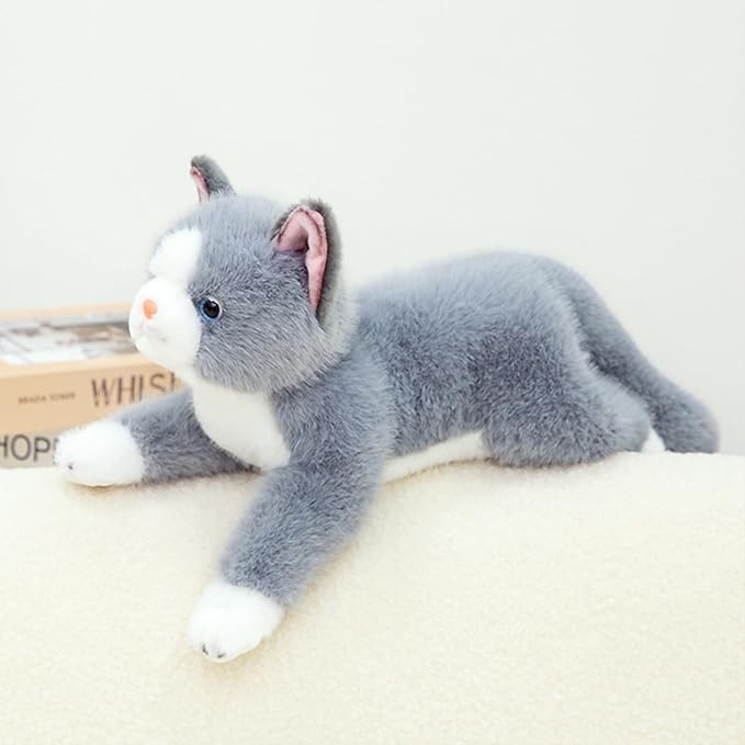 PEACH CAT Cat Stuffed Animal 15" Realistic Kitten Plushies Soft Plush Toys Gifts for Kids Grey
