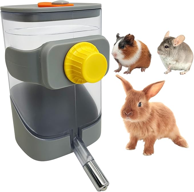 24oz Automatic Rabbit Water Dispenser for Cage Hanging Guinea Pig Water Bottle No Drip Bunny Water Feeder for Ferret Rat Hamster Chinchilla and Other Small Animals (Gray)