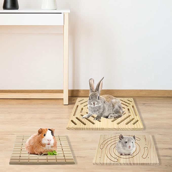 Litewoo Rabbit Scratch Board Foot Pad Mat Chew Toy Grinding Claws Teeth Natural Wood for Small Animal Rabbit Hamster Chinchilla Guinea Pig Ferret Gerbil Bunny Rat Cage Accessories (B)