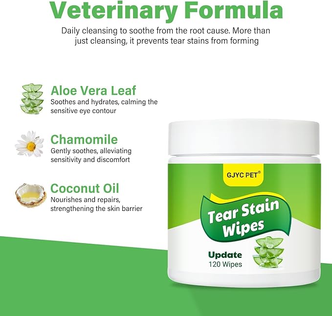120pcs Eyes Wipes for Dogs & Cats, Vet-Recommended Tear Stain Remover, Hypoallergenic, Removes Discharge Debris Crust, No Added Fragrance, with Aloe & Coconut Oil, Puppy Essentials Dog Accessories