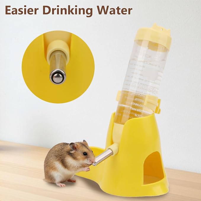 Litewoo 3 in 1 Hamster Water Bottle Small Animal Water Bottle with Food Container Base Hut Hanging Pet Automatic Feeding Drinking Dispenser for Dwarf Hamster Rats Mouse Gerbil Mice