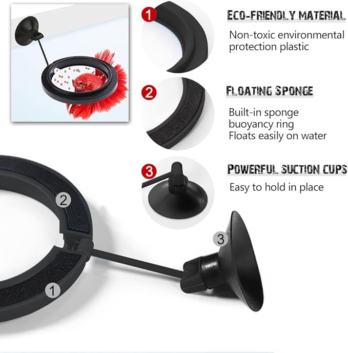 Fish Feeding Ring, Fish Safe Floating Food Feeder Circle Blue, with Suction Cup Aquarium, Square and Round Shape Fish Tank Towels - for Guppy, Betta, Goldfish, Etc (1 Circle)