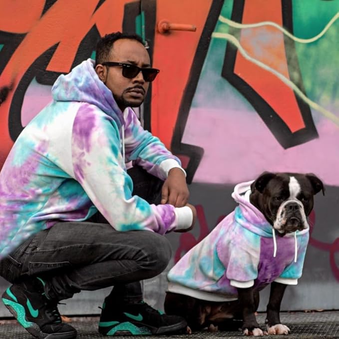 Spark Paws Dog Hoodie – Premium Dog Sweater for Small, Medium, and Large Dogs | Warm Outfits for French Bulldogs, Pitbull, Puppy, Winter Jacket Alternative - 90s Retro Sky Dye - XL