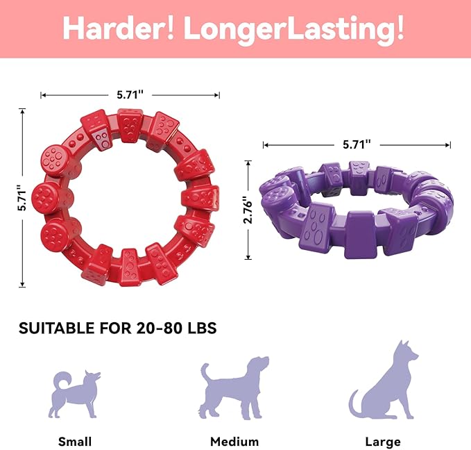BoYoYo 2 Pack Dog Toys for Aggressive Chewers, Indestructible Dog Toys for Large Breed, Durable Chew Toy for Dogs to Keep Them Busy, Ring Toy for Trainging & Cleaning Teeth, Bacon Flavored