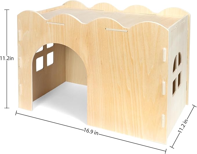 Bifeaw Rabbit Hideout, Natural Wooden Chew Proof Hideaway Hut for Small Pets (Rabbit)