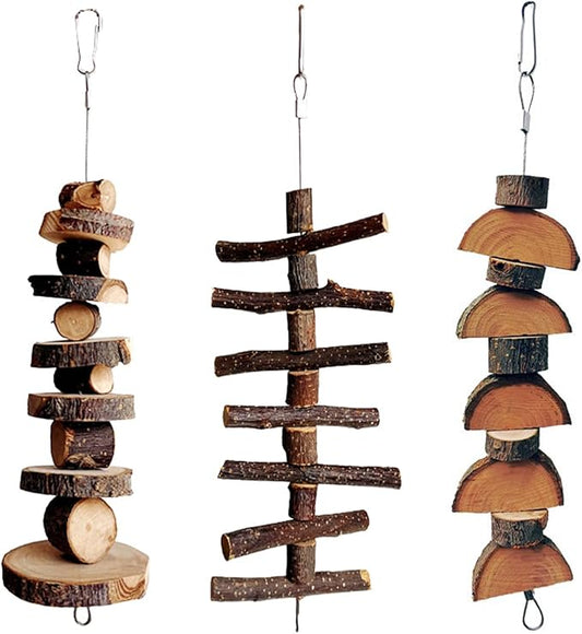 3pcs Small Animal Chews Toy Natural Apple Wood Block Cage Hanging Molars Treats Snack for Hamsters Rabbits Bunny Bird Parrots Chinchilla Guinea Pig Gerbils Squirrels