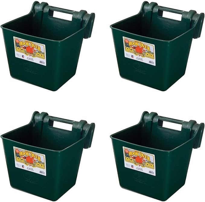 Little Giant HF15GREEN Heavy Duty 15 Quart Mountable Plastic Hook Over Feeder, Green (4 Pack)