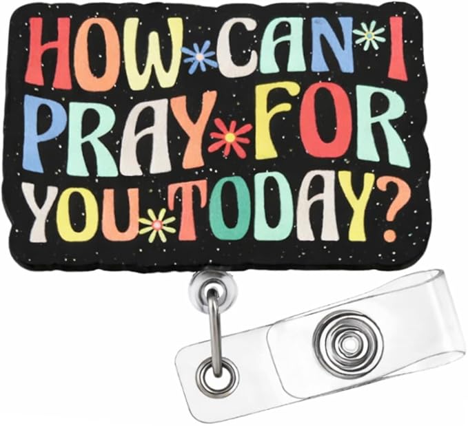 Pray for You Christian Religious Badge Reel Retractable ID Holder Jesus God Lanyard with Alligator Clip for Nurse Medical Worker Teacher Nursing Spiritual Decorative Accessory Healthcare Staff