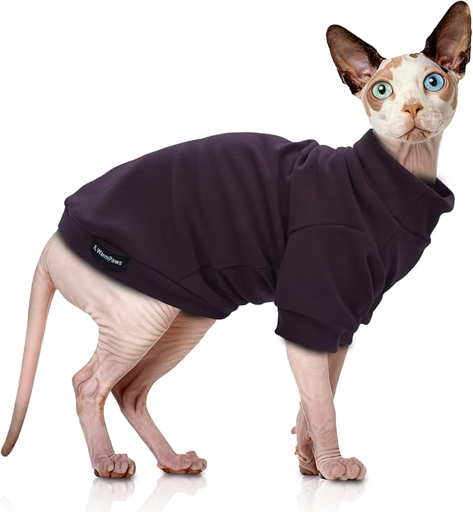 Sphynx Cat Sweater Hairless Cat Clothes Sweater Shirt Soft Warm Long Sleeves Pullover Pet Clothes Pajamas Dog Cloth for Small Dogs Jumpsuit Pet Sweaters (Dark Purple, S)