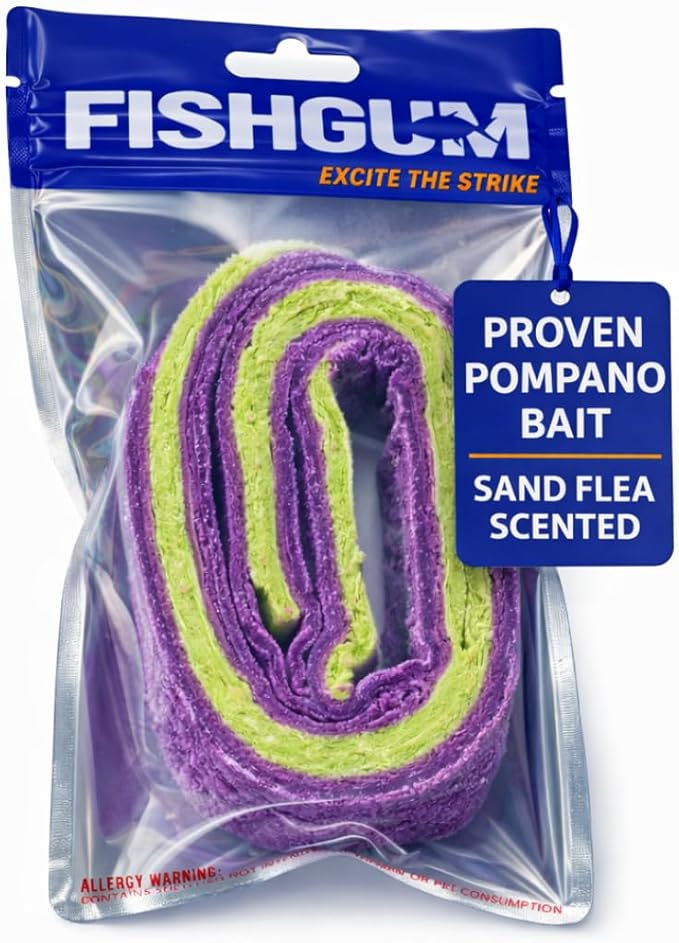 FishGum Surf Fishing Bait Strips for Saltwater Beach Fishing – Real Shrimp, Crab, Clam & Sand Flea Infused Scent – Artificial Cut Bait for Pompano, Redfish & Flounder