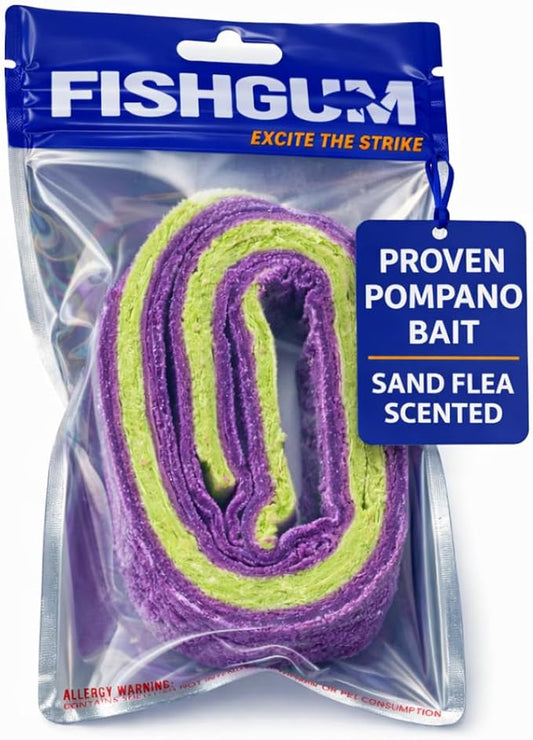 FishGum Surf Fishing Bait Strips for Saltwater Beach Fishing – Real Shrimp, Crab, Clam & Sand Flea Infused Scent – Artificial Cut Bait for Pompano, Redfish & Flounder