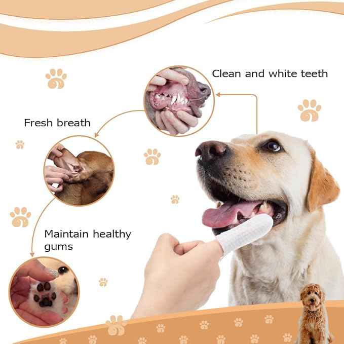 Pet Dental Wipes for Dogs and Cats - Eliminate Bad Breath, Plaque, and Tartar - Finger Toothbrush Design - Cleans Ears, Eyes Tear Mark and Paws - 65 Disposable Wipes - No Rinsing Needed