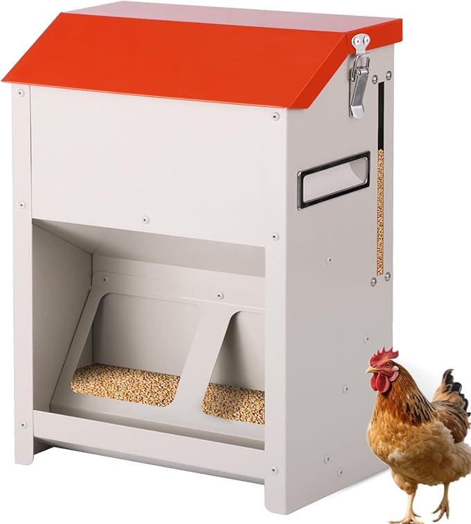 10LB Wall Mount Chicken Feeder, Hanging Poultry Food Dispenser No Waste No Spill for Chickens Ducks Coop Supplies (No Assembly)