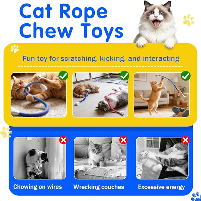 Retro Shaw Cat Toys Chew Ropes with Refillable Natural Catnip for Indoor Cats Safe Teeth Cleaning Interactive Kitten Nip Kitty Kicker Toy for All Breeds 23.6 Inches
