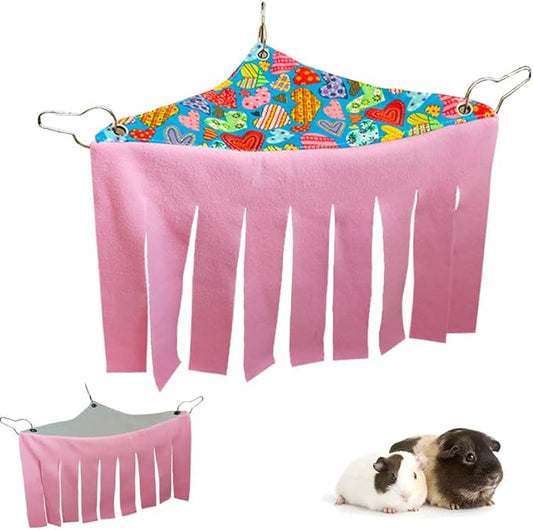 RIOUSSI Guinea Pig Hideout Hideaway Corner Fleece Toys Cage Accessories with Reversible Sides. Pink, Triangle