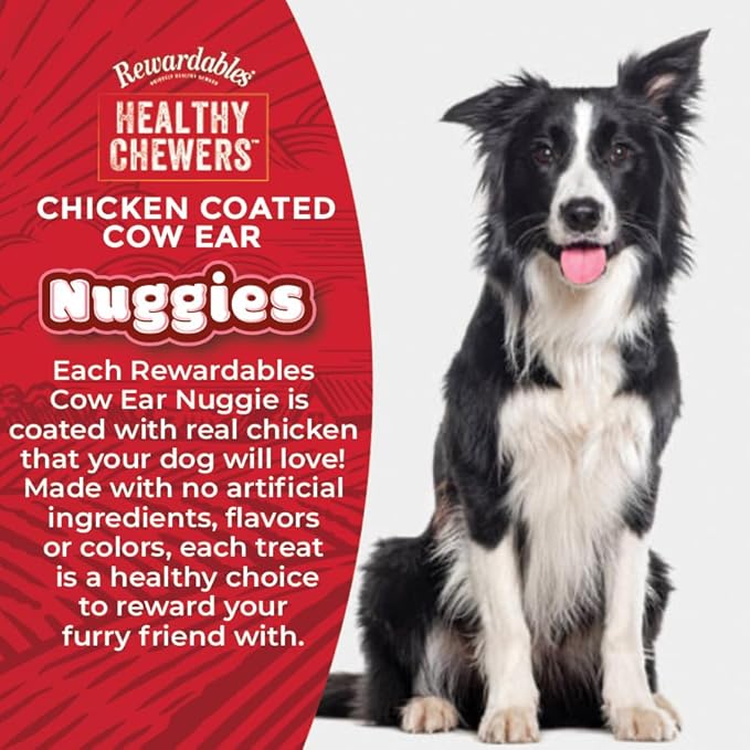 Rewardables Chicken Coated Cow Ear Nuggies for Dogs — Natural Long Lasting Dog Treats, No Artificial Flavors, 1 lb Bag — Ideal for Moderate to Aggressive Chewers