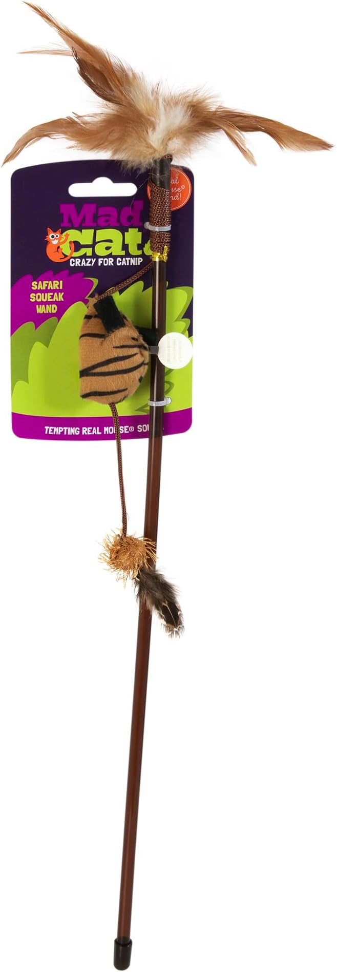 Mad Cat Safari Squeak Interactive Teaser Wand Cat Toy with Catnip, 1 Pack | Dangle and swish to spark chasing, pouncing and playful exercise for felines, audible fun during active daily play sessions