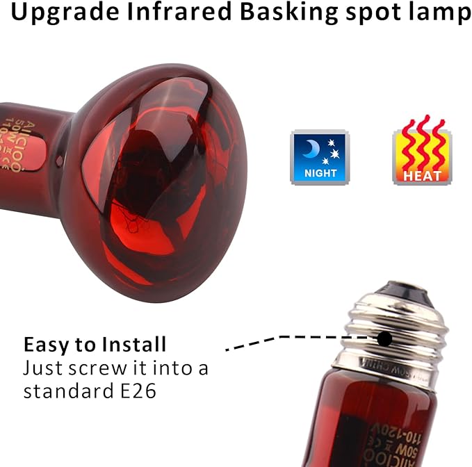 Aiicioo Dual Reptile Light Fixture Combo Deep Dome Reptile Dual Lamp Fixture Includes 100W UVA Daylight Heating Lamp and 100W Infrared Heat Emitter Day Night Basking Heat Lighting Kit