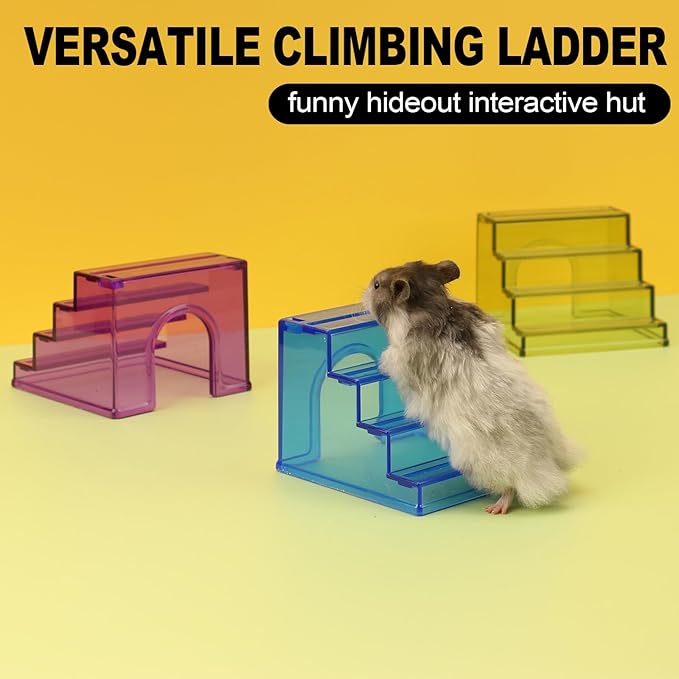 Hamster wheel climbing ladder,hideout ladder bridge,hamsters climbing for Hamster wheel,climbing ladder with hamster house,hideout chamber for dwarf hamsters mice and small animals habitat décor(pink)