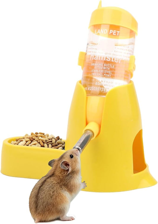 Litewoo 3 in 1 Hamster Water Bottle Small Animal Water Bottle with Food Container Base Hut Hanging Pet Automatic Feeding Drinking Dispenser for Dwarf Hamster Rats Mouse Gerbil Mice