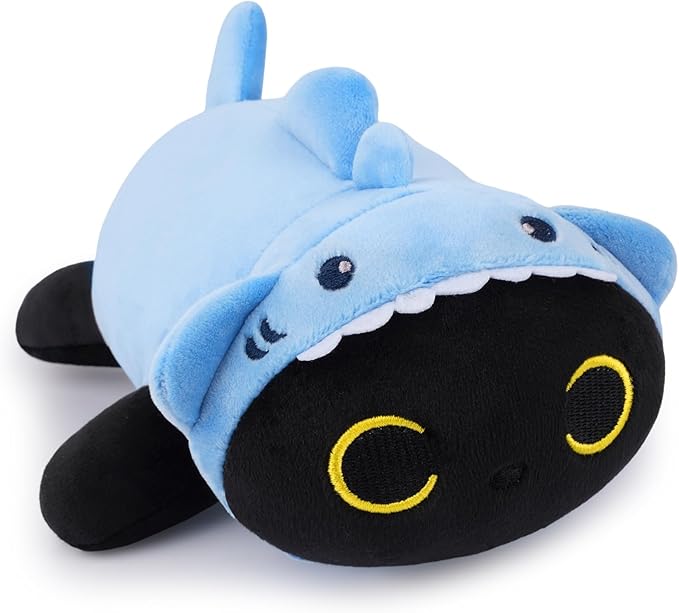Shark Black Cat Plush,8 Inch Weighted Cat Stuffed Animal,Cute Weighted Black Cats Plush Soft Plushie Pillow Toys Gifts for Kids,Girls Boys