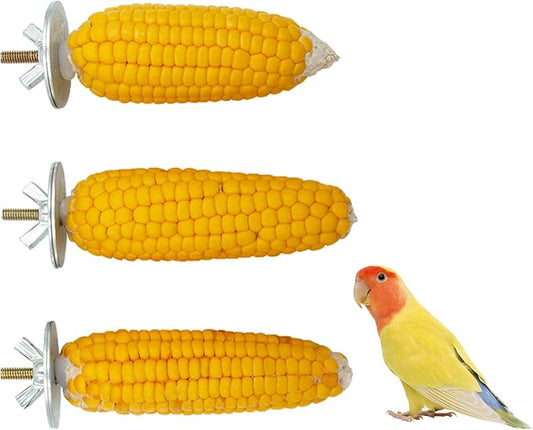 Bird Perches, Parakeet Cage Accessories, 3 Pack Natural Mini Corn Standing Perch Chew Toy, Bird Toys for Budgies, Cockatiels, Lovebirds, Green Cheeks, Small to Medium Birds