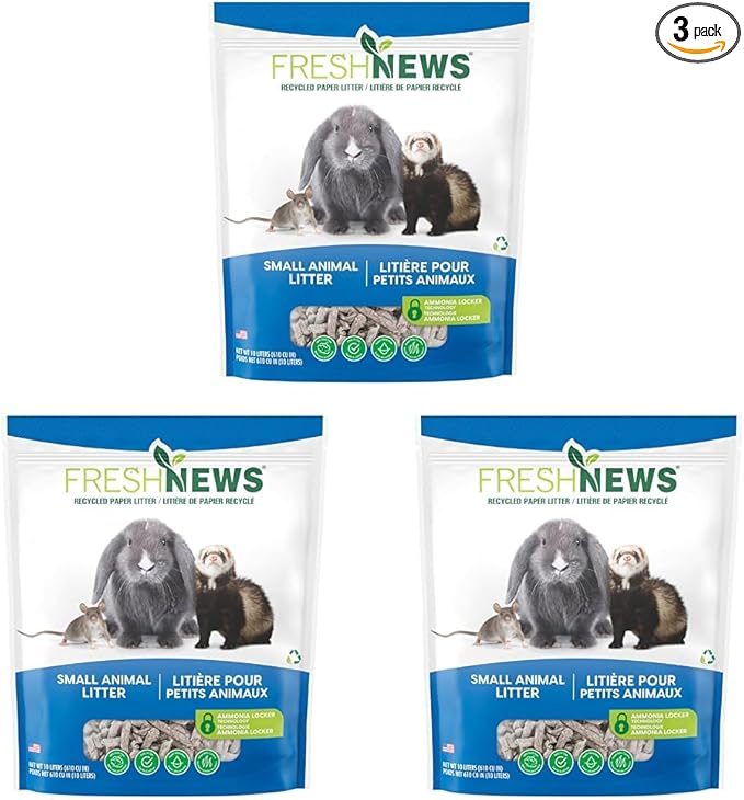 Fresh News Recycled Paper Small Animal Litter Bedding, 10 Liters, Packaging May Vary (Pack of 3)