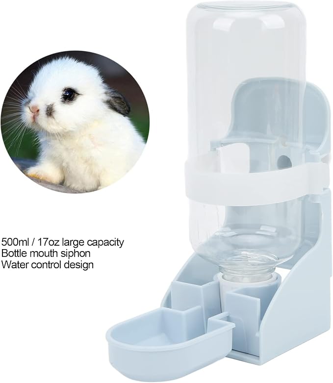 17oz Rabbit Water Bottle, Small Pet No Drip Hanging Water Dispenser, Automatic Bunny Water Bottle Water Feeder for Chinchilla Guinea Pig Hedgehog Ferret (Blue)